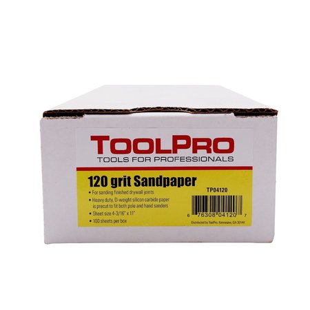 TOOLPRO 120Grit Long Tab 4316 in x 11516 in Drywall Sanding Sheets 100Pack, 100PK TP04120
